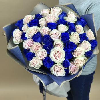 Белая и Синяя Роза 51шт 70см (Эквадор) [артикул   107702]